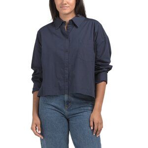 POINT Navy Poplin Button Down Shirt